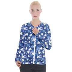 White Flowers Summer Plant Casual Zip Up Jacket