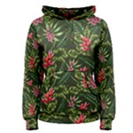 Green leaves and red flowers Women s Pullover Hoodie