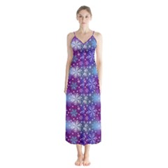 Snow White Blue Purple Tulip Button Up Chiffon Maxi Dress by Pakrebo