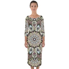 Seamless Pattern Abstract Mandala Quarter Sleeve Midi Bodycon Dress by Pakrebo