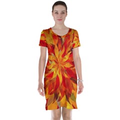 Flower Blossom Red Orange Abstract Short Sleeve Nightdress by Pakrebo