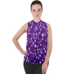 Textile Cross Pattern Square Mock Neck Chiffon Sleeveless Top