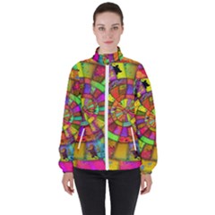 Color Abstract Rings Circle Center Women s High Neck Windbreaker