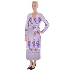 Happy Easter, Easter Egg With Flowers In Soft Violet Colors Velvet Maxi Wrap Dress