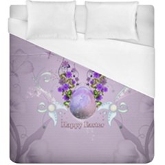 Happy Easter, Easter Egg With Flowers In Soft Violet Colors Duvet Cover (king Size) by FantasyWorld7