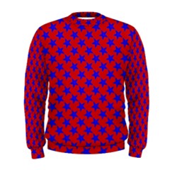 Blue Stars Pattern On Red Men s Sweatshirt by BrightVibesDesign