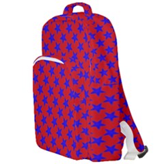 Blue Stars Pattern On Red Double Compartment Backpack