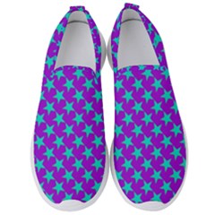 Turquoise Stars Pattern On Purple Men s Slip On Sneakers by BrightVibesDesign