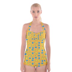 Lemons Ongoing Pattern Texture Boyleg Halter Swimsuit  by Mariart