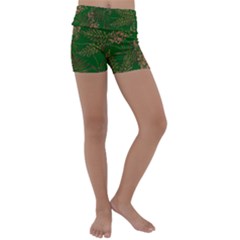 Fern Dark Green Kids  Lightweight Velour Yoga Shorts