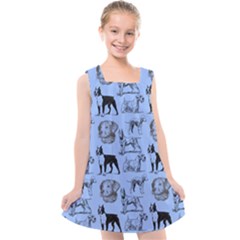 Dog Pattern Blue Kids  Cross Back Dress