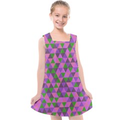 Retro Pink Purple Geometric Pattern Kids  Cross Back Dress