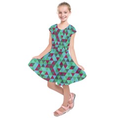 Retro Teal Green Geometric Pattern Kids  Short Sleeve Dress by snowwhitegirl