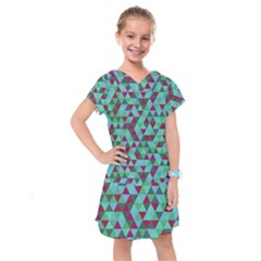 Retro Teal Green Geometric Pattern Kids  Drop Waist Dress by snowwhitegirl