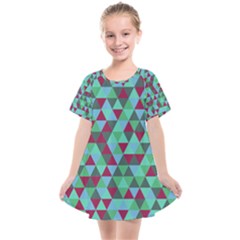 Retro Teal Green Geometric Pattern Kids  Smock Dress by snowwhitegirl