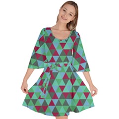 Retro Teal Green Geometric Pattern Velour Kimono Dress