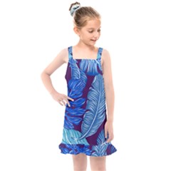 Tropical Blue Leaves Kids  Overall Dress