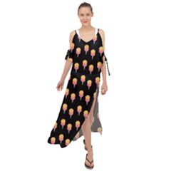 Cotton Candy Pattern  Black Maxi Chiffon Cover Up Dress