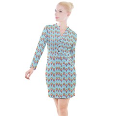 Cotton Candy Pattern Aqua 3d Button Long Sleeve Dress