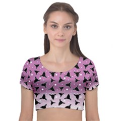 Deer Dots Ombre Velvet Short Sleeve Crop Top 