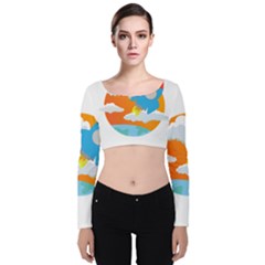 Rocket Rocket Ship Rocket Fire Velvet Long Sleeve Crop Top