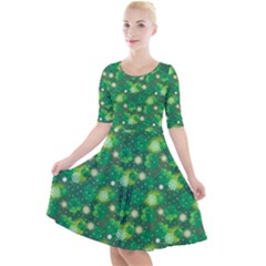 4 Leaf Clover Star Glitter Seamless Quarter Sleeve A-line Dress by Pakrebo