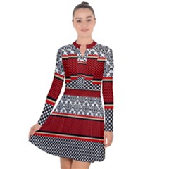 Background Damask Red Black Long Sleeve Panel Dress