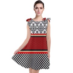 Background Damask Red Black Tie Up Tunic Dress