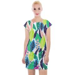 Leaves Drawing Pattern Nature Cap Sleeve Bodycon Dress