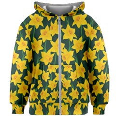 Yellow Daffodils Pattern Kids  Zipper Hoodie Without Drawstring