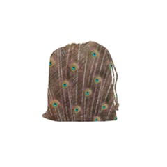 Peacock Feather Bird Exhibition Drawstring Pouch (small) by Pakrebo