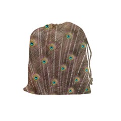 Peacock Feather Bird Exhibition Drawstring Pouch (large) by Pakrebo