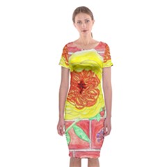 Reid Hall Rose Watercolor Classic Short Sleeve Midi Dress by okhismakingart