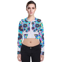 Neon Geometric Flowers  Long Sleeve Zip Up Bomber Jacket by okhismakingart