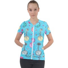 Flower Orbs  Short Sleeve Zip Up Jacket