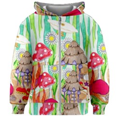 Iguana And Mushrooms Kids  Zipper Hoodie Without Drawstring