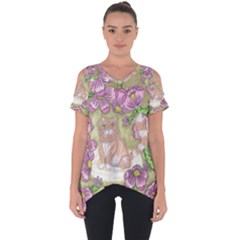 Fluffy Cat In A Garden  Cut Out Side Drop Tee by okhismakingart