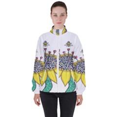 Bees At Work  Women s High Neck Windbreaker by okhismakingart