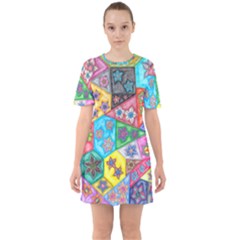 Stained Glass Flowers  Sixties Short Sleeve Mini Dress by okhismakingart