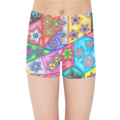 Stained Glass Flowers  Kids  Sports Shorts by okhismakingart