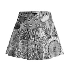 Floral Jungle Black And White Mini Flare Skirt