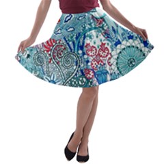 Floral Jungle Blue A-line Skater Skirt by okhismakingart