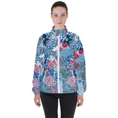 Floral Jungle Blue Women s High Neck Windbreaker by okhismakingart