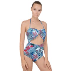 Floral Jungle Blue Scallop Top Cut Out Swimsuit by okhismakingart