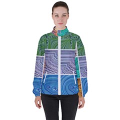 Electric Field Art Collage I Women s High Neck Windbreaker by okhismakingart