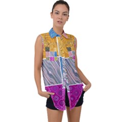 Electric Field Art Collage Ii Sleeveless Chiffon Button Shirt