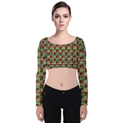 Roses Yellow Plaid Velvet Long Sleeve Crop Top