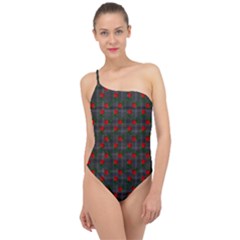 Roses Black Plaid Classic One Shoulder Swimsuit by snowwhitegirl