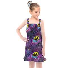 Peacock Feathers Purple Kids  Overall Dress