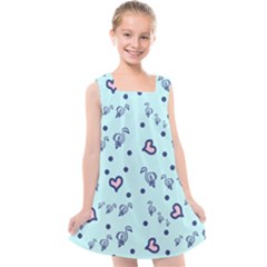 Duck Family Blue Pink Hearts Pattern Kids  Cross Back Dress